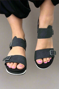 Lyra Double Strap Sandal - Black