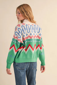 Mock Neck Half Zip Sweater - Bright Green