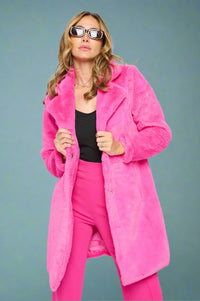 Savannah Faux Fur Coat - Hot-Pink