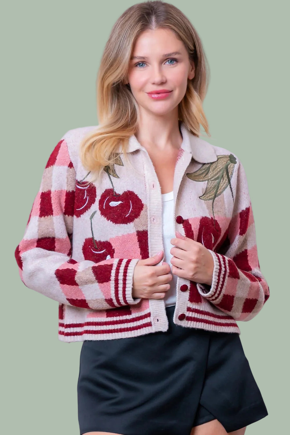 Cherry Checkered Cardigan