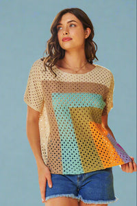 Cream Sherbet Open Knit Tee
