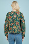 Floral Print Quilted Cotton Jacket - Green