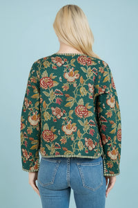 Floral Print Quilted Cotton Jacket - Green