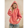 Floral Printed Fleece Hoodie - Coral