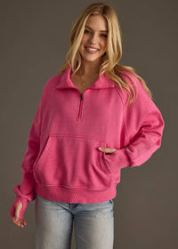 Quarter Zip Sweatshirt - Bright Pink