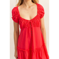 Ruched Short Sleeve Mini Dress - Teaberry