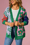 Abstract Multi Print Open Cardigan - Green