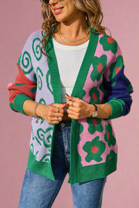 Abstract Multi Print Open Cardigan - Green