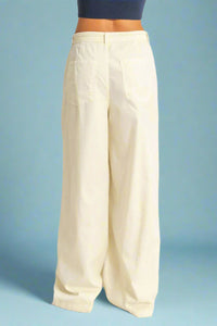 High Waist Wide Leg Pants - Cream