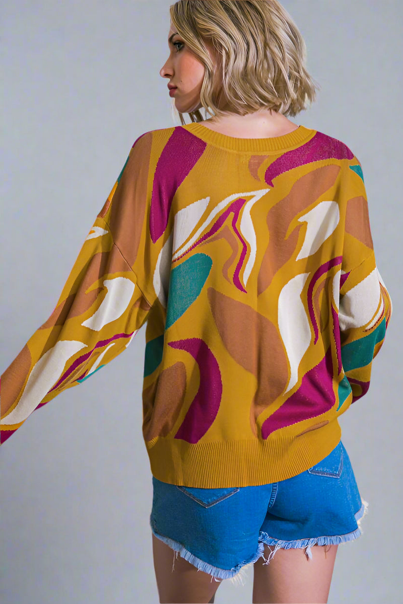 Graphic Sweater Top - Mustard