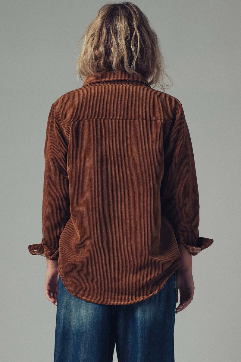 Reversible Plaid Corduroy Shacket - Brown