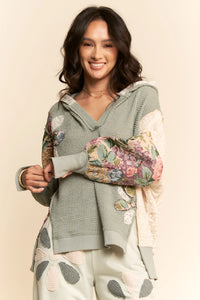 Flower Patchwork Hoodie - Seafoam