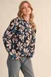 Floral Mock Neck Sweater - Black
