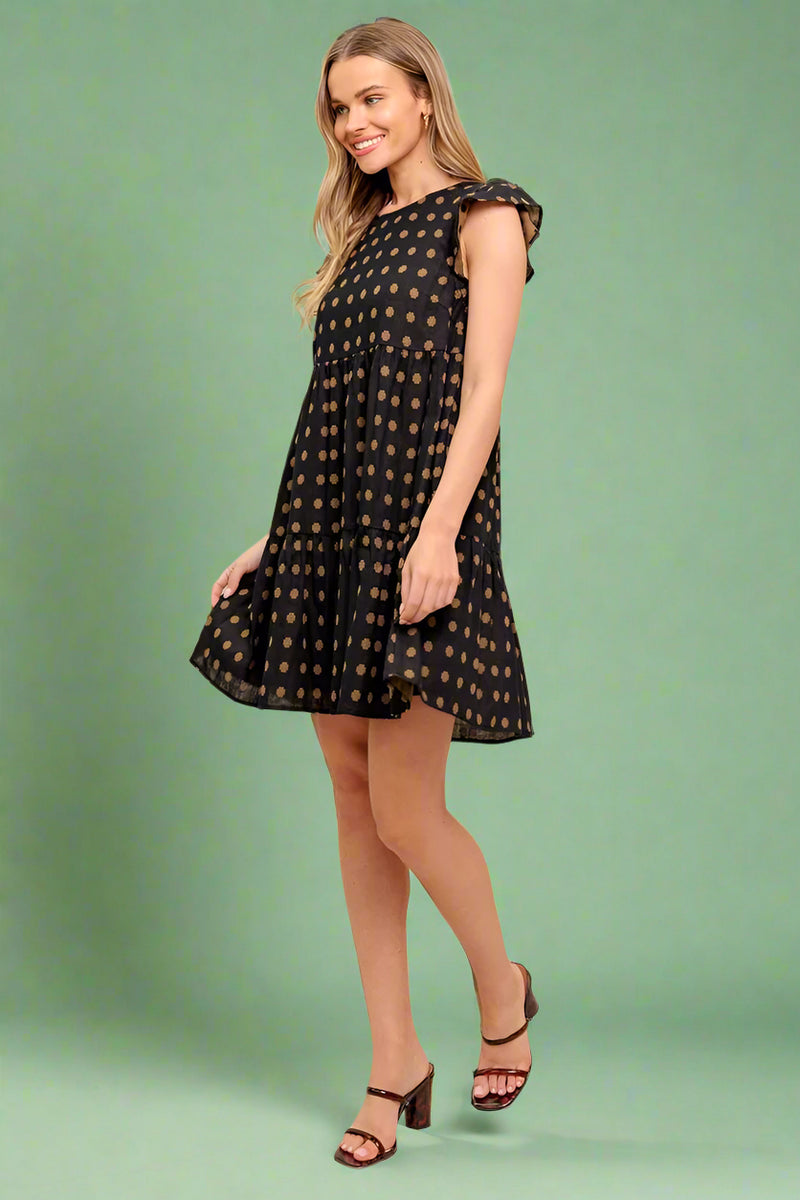 Textured Woven Mini Dress - Black