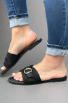 Buckle Slide Flat Sandal - Black