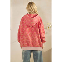 Floral Printed Fleece Hoodie - Coral