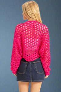 Open Stitch Bolero Cardigan - Fuchsia