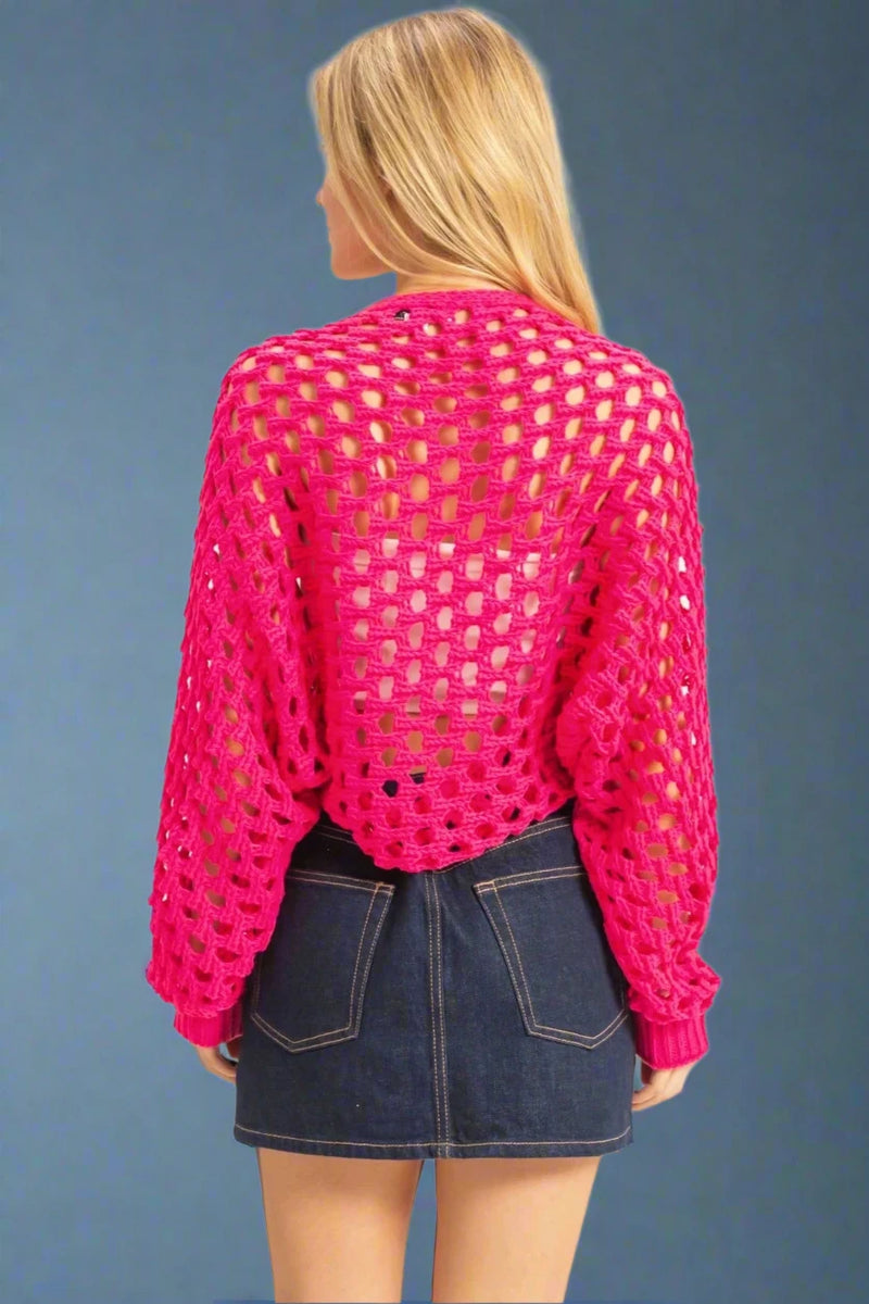 Open Stitch Bolero Cardigan - Fuchsia