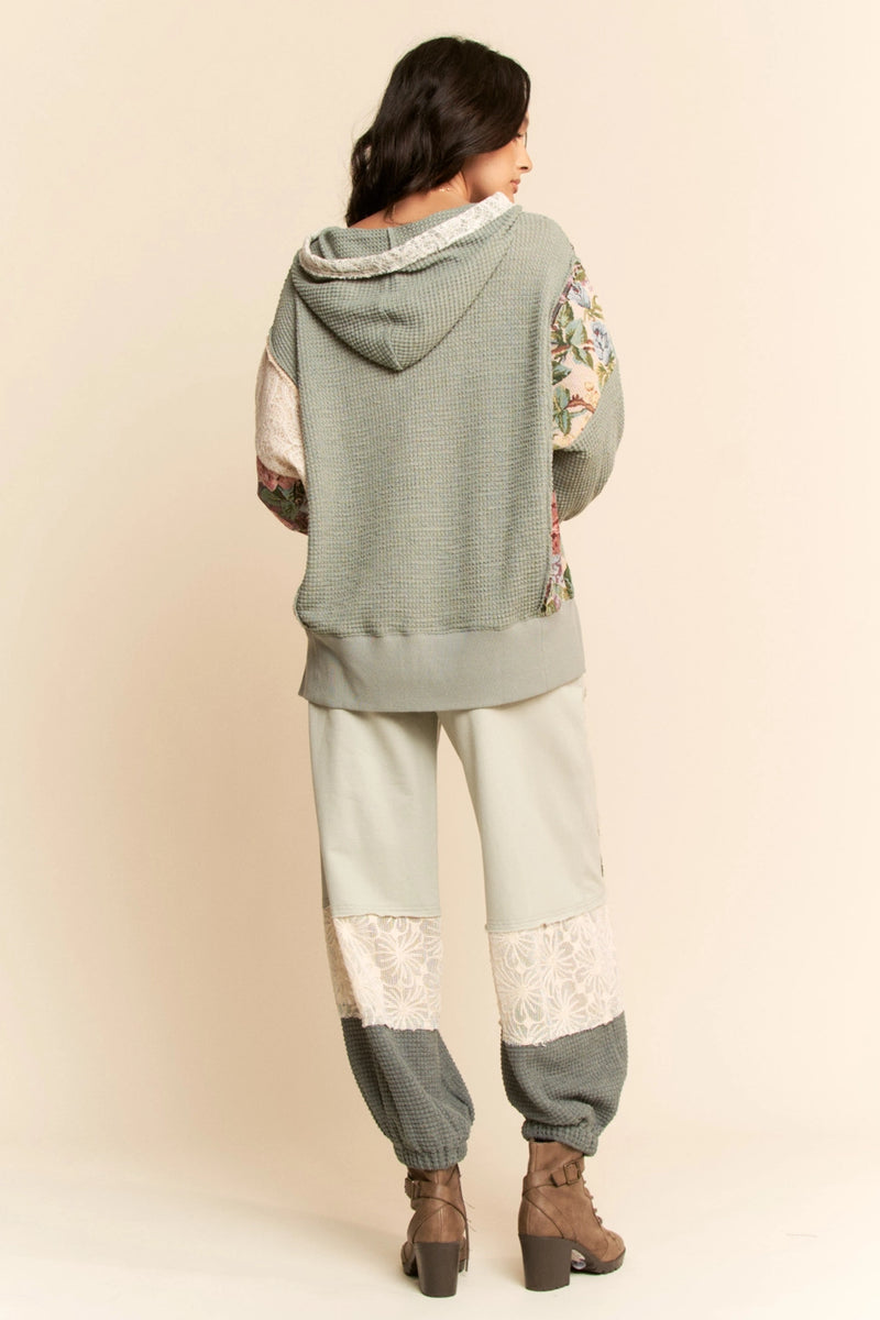 Flower Patchwork Hoodie - Seafoam