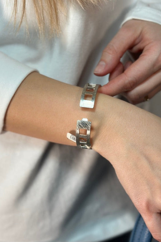 Cut Out Square Bangle Silver
