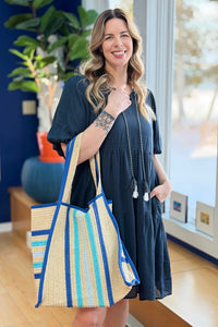 Jennifer Multi Color Straw Beach Bag