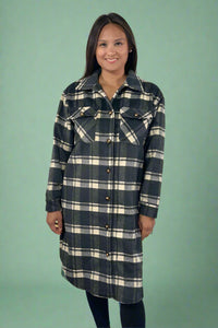 Black & Cream Plaid Long Flannel