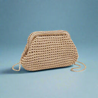 Anastasia Straw Clutch With Chain Strap - Natural
