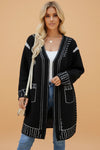 Cartoon Jacquard Long Cardigan - Black