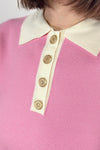 Contrast Collar Light Sweater Top - Pink