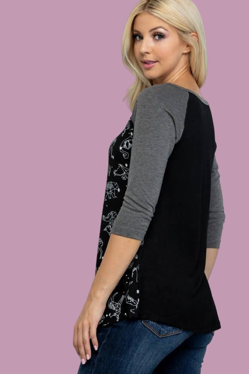 Celestial Animal Print Raglan Shirt
