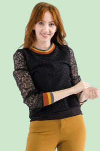 Lace Top With Multi Colored Trim
