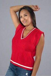 Cable Knit Sweater Vest - Red