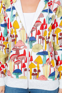 Whimsical Mushroom Zipper Hoodie - Grey