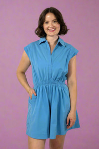 Flirty Collared Mini Dress - Blue
