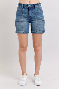 High Waisted Utility Pockets Mid Length Shorts