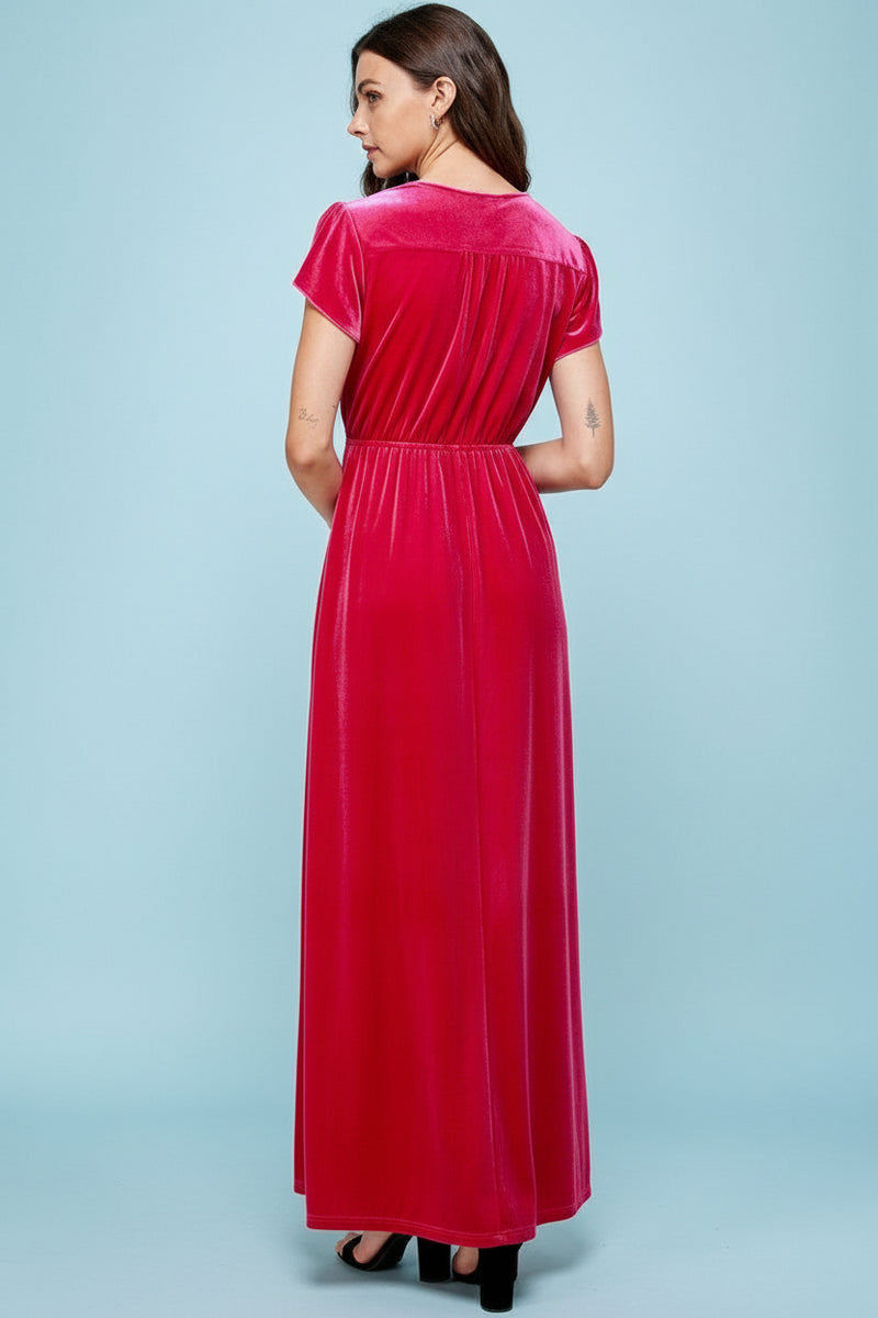 Velvet Maxi Dress - Fuchsia