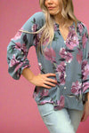 Grey Floral Button Down Top