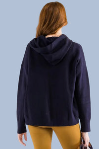 Knit Hooded Sweater - Navy