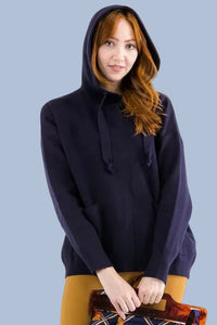 Knit Hooded Sweater - Navy