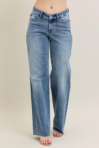 V-Front Raw Hem Baggy Jean - JB145