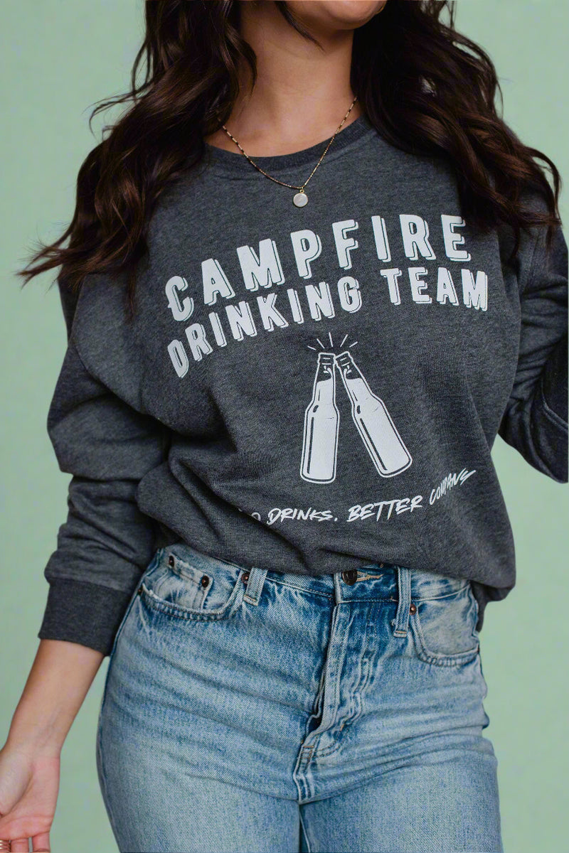Campfire Drinking Team Sweatshirt Gray