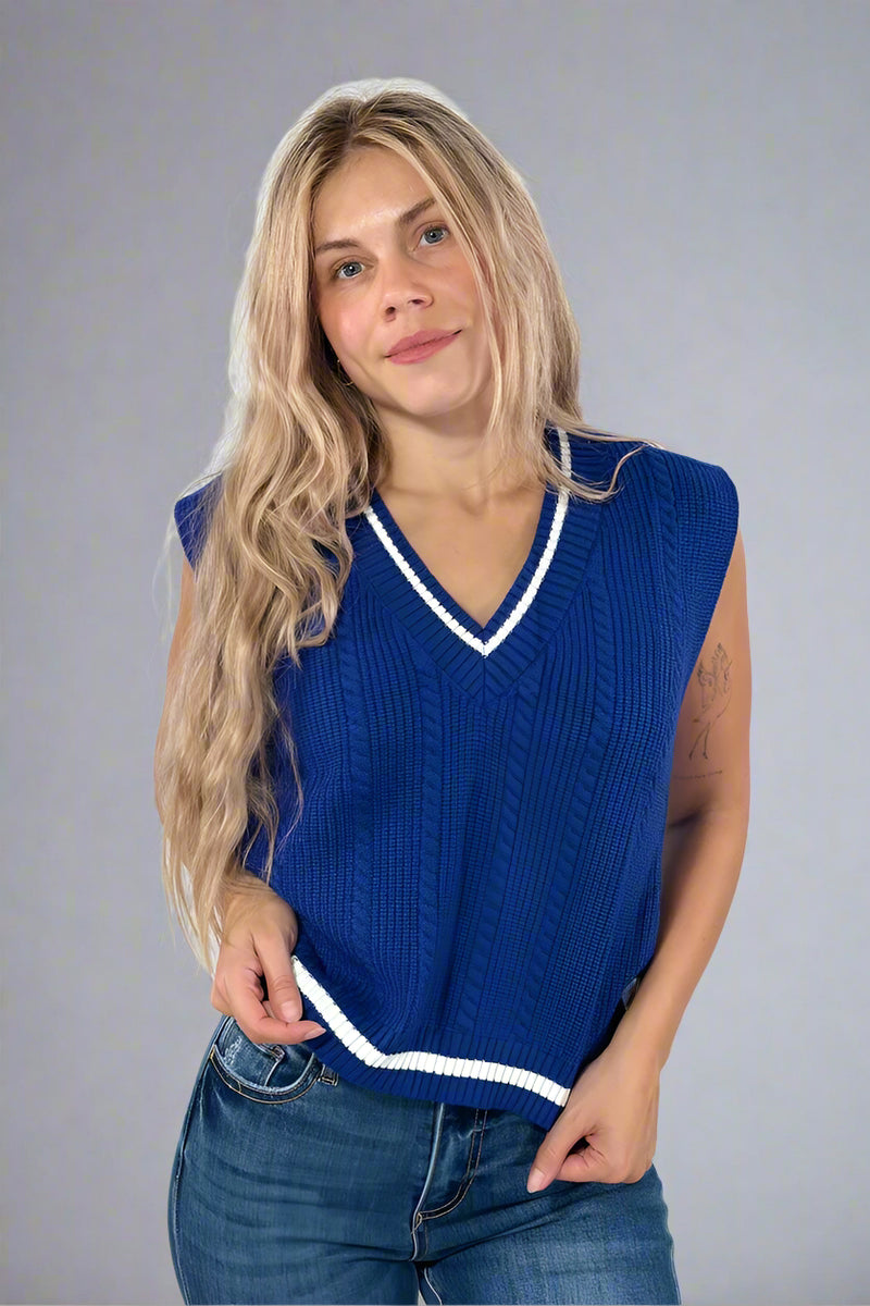 Cable Knit Sweater Vest - Navy
