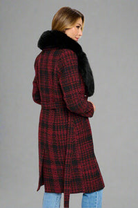 Cosmopolitan Faux Fur-Trimmed Plaid Coat
