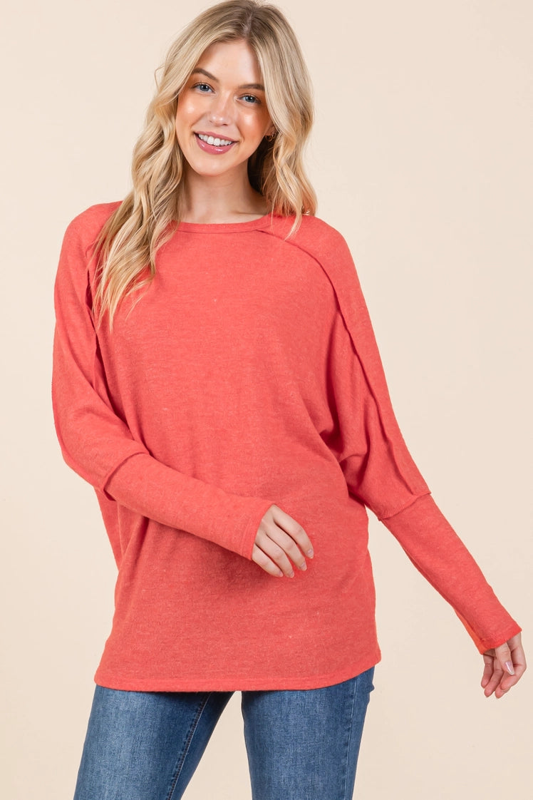 Casual Cozy Dolman Sweater - Red