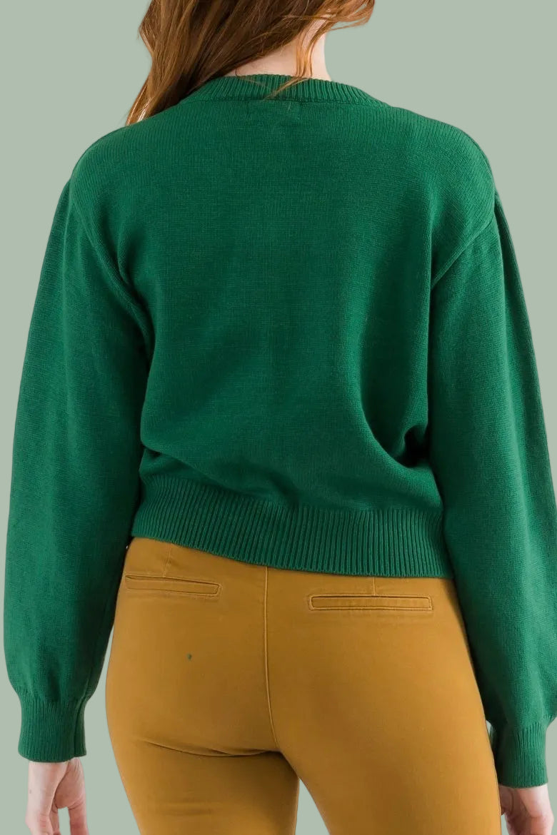 Floral Stitching Cardigan - Green