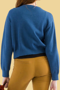 Floral Stitching Cardigan - Blue