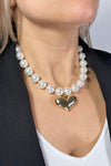 Beaded Chain Heart Necklace Pearl
