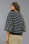 Stripe Puff Sleeve Sweater - Black