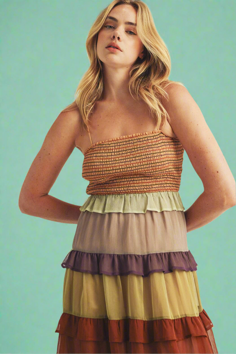 Neutral Color Block Maxi Dress - Multi