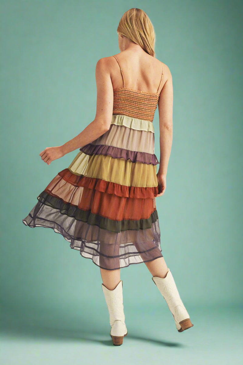 Neutral Color Block Maxi Dress - Multi
